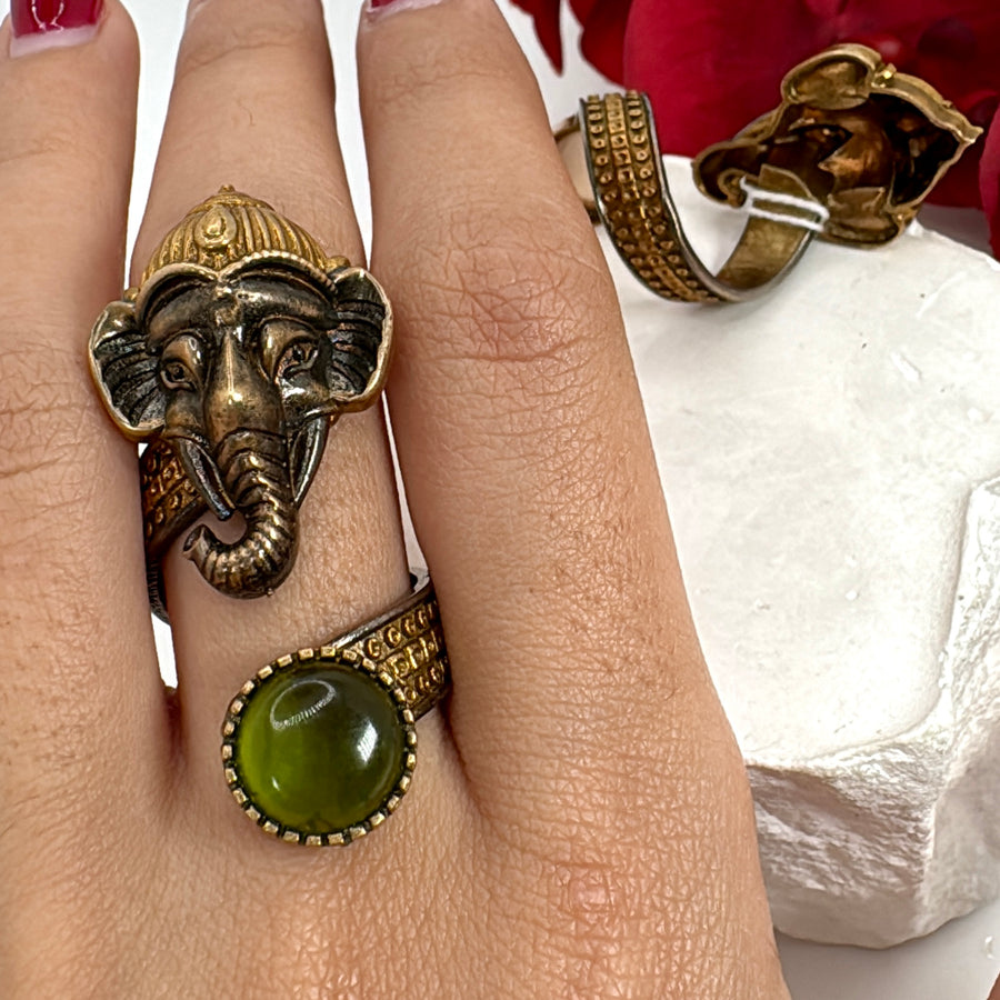 Green Doublet Adjustable Ganesha Finger Ring