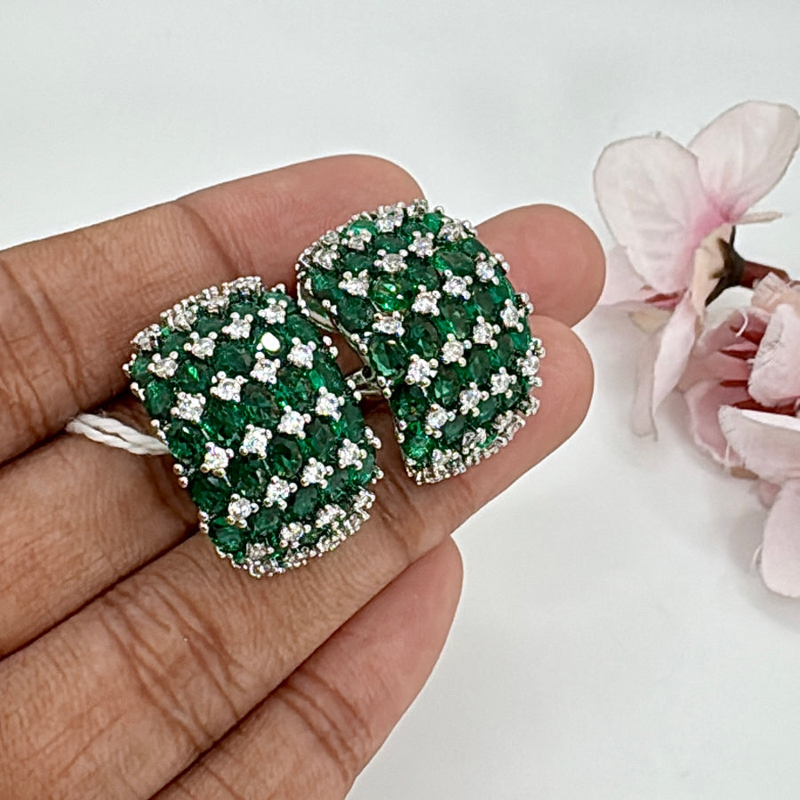 Green Italian Cubic Zirconia Hoop Earrings