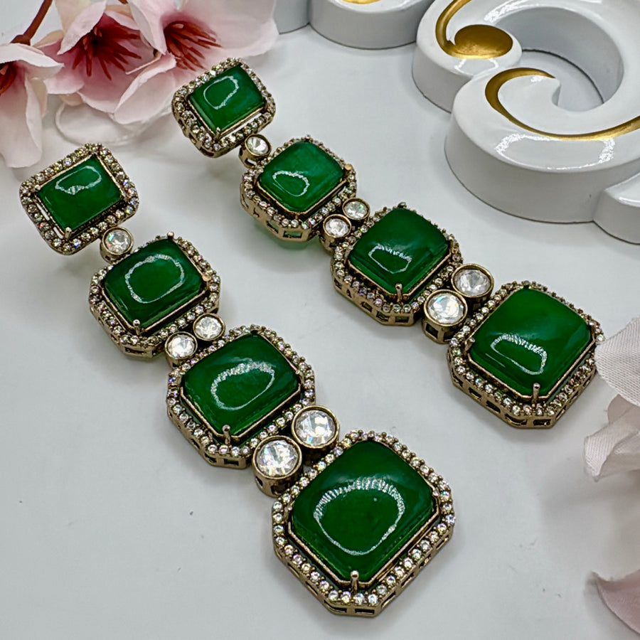 Green Doublet & Moissanite Statement Earrings