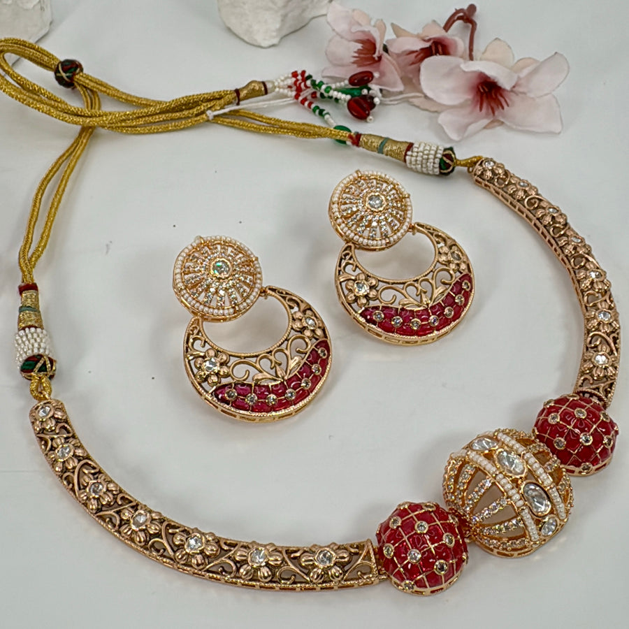 Red Moissanite Dainty Hasli Necklace Set