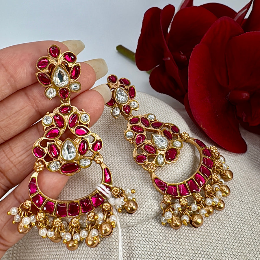 Ruby Jadau Moissanite Lightweight Chand Bali Earrings