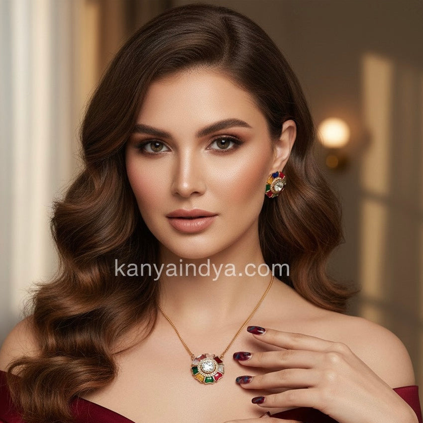 Multi Jadau Moissanite Pendant Necklace Set