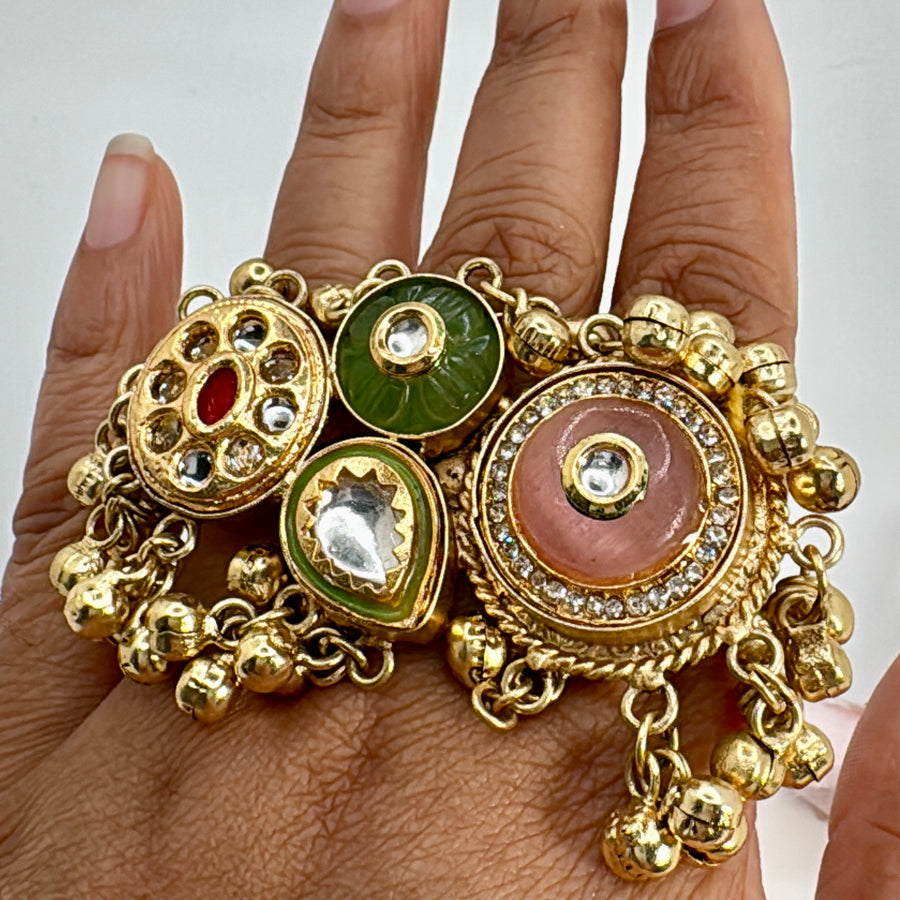 Multi Silver Lookalike Gold Adjustable Statement Finger Ring