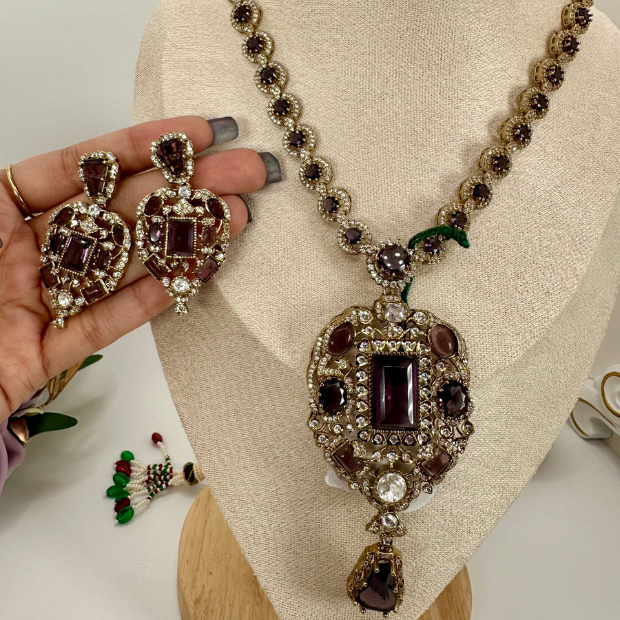 Amethyst Purple Doublet Moissanite Sabya Inspired Necklace Set
