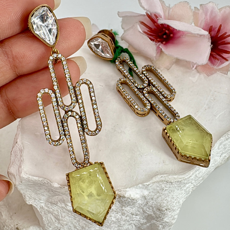 Yellow Doublet Moissanite & American Diamonds Dainty Earrings
