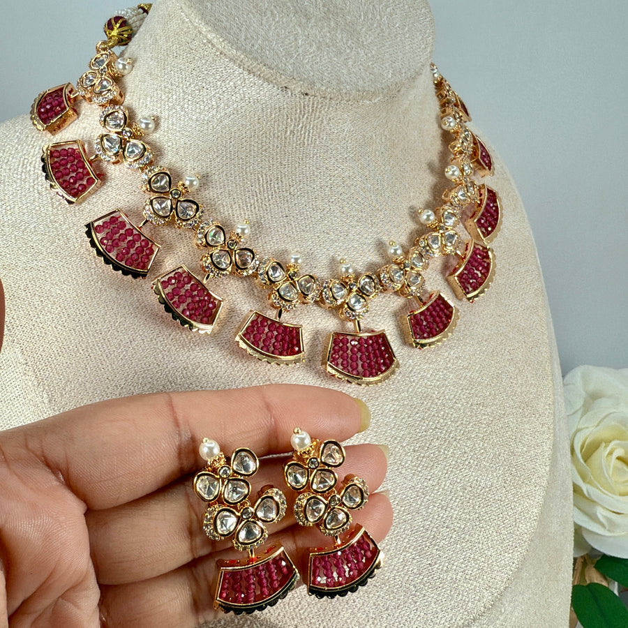 Ruby Pearl Polki Kundan Necklace Set