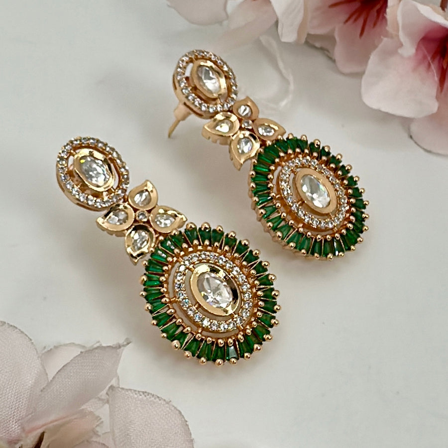 Green Baguette Diamonds Cubic Zirconia Earrings