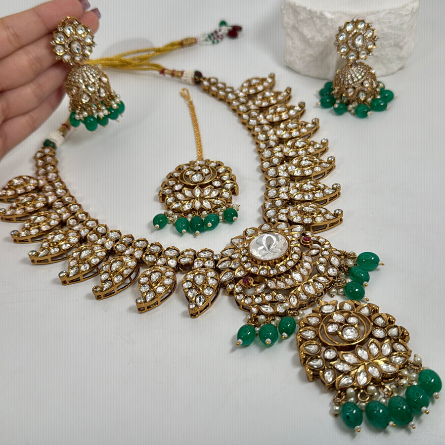 Green Moissanite Statement Neeta Ambani Bridal Necklace Set