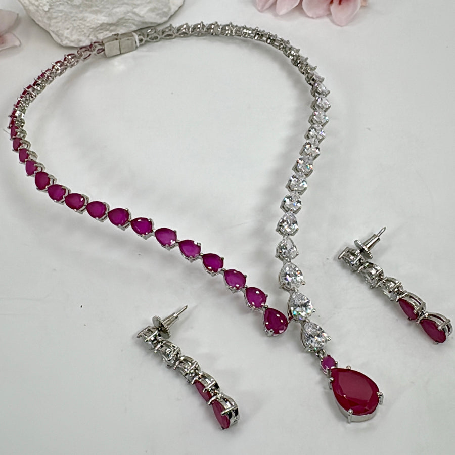 Ruby American Diamonds Cubic Zirconia Collar Necklace Set