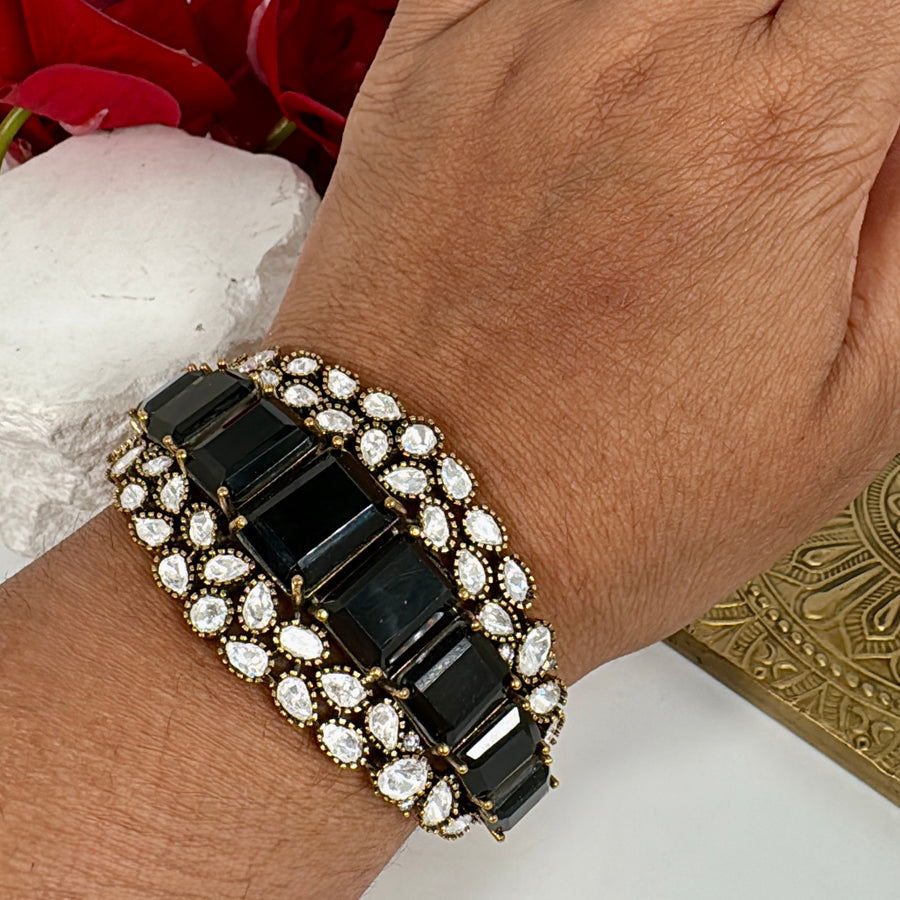 Black Doublet & Moissanite Openable Bangle (Fits Size 2.2-2.6)