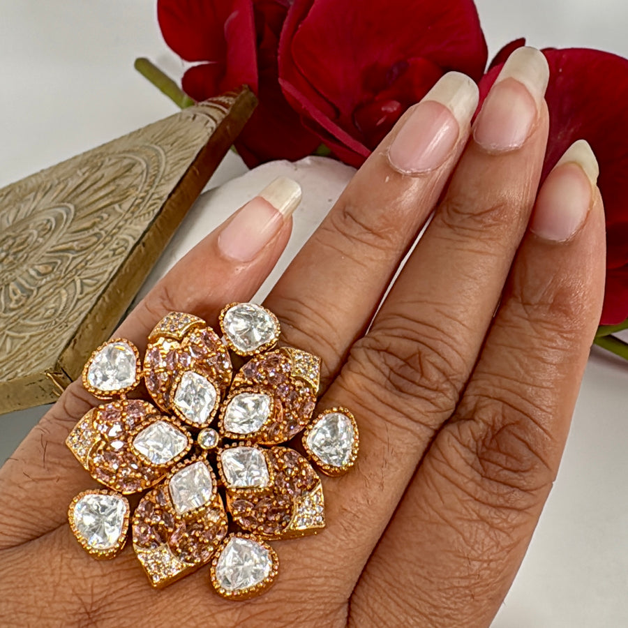Champagne Invisible Setting Statement Moissanite Adjustable Finger Ring