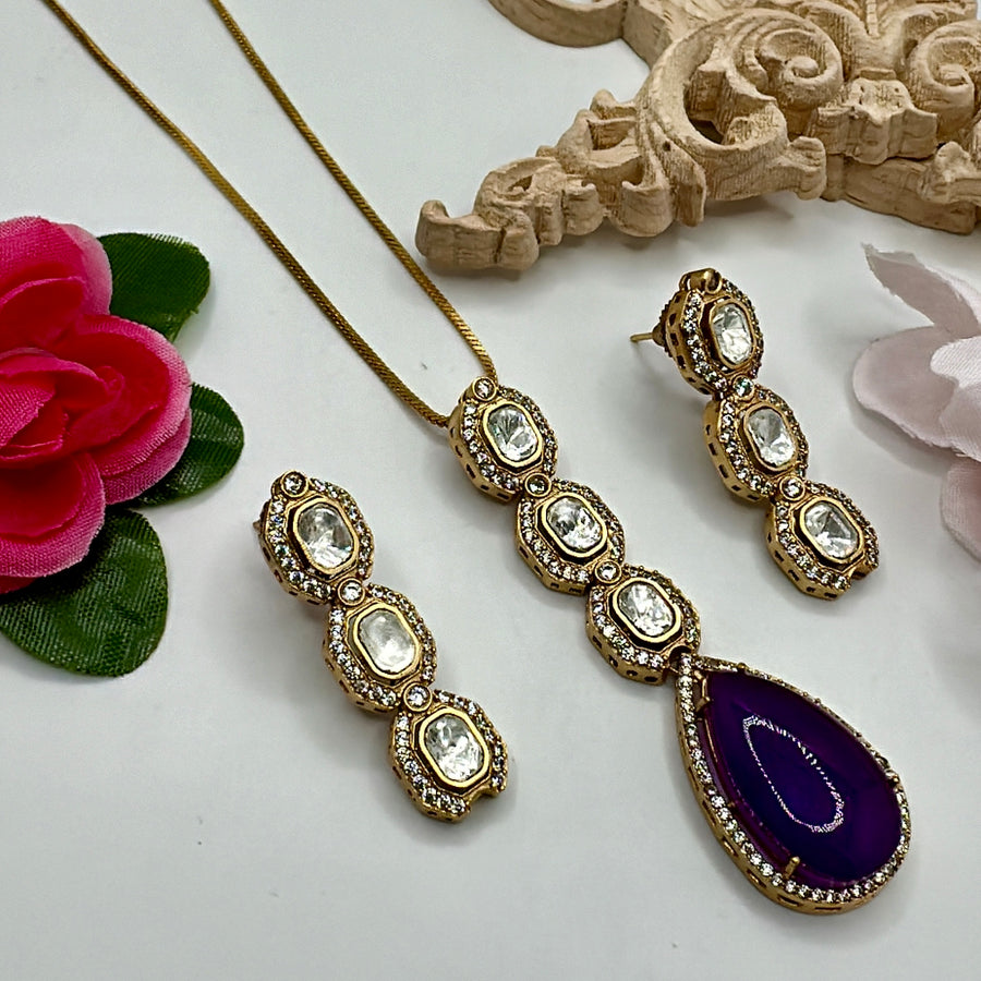 Purple Doublet & Moissanite Pendant set