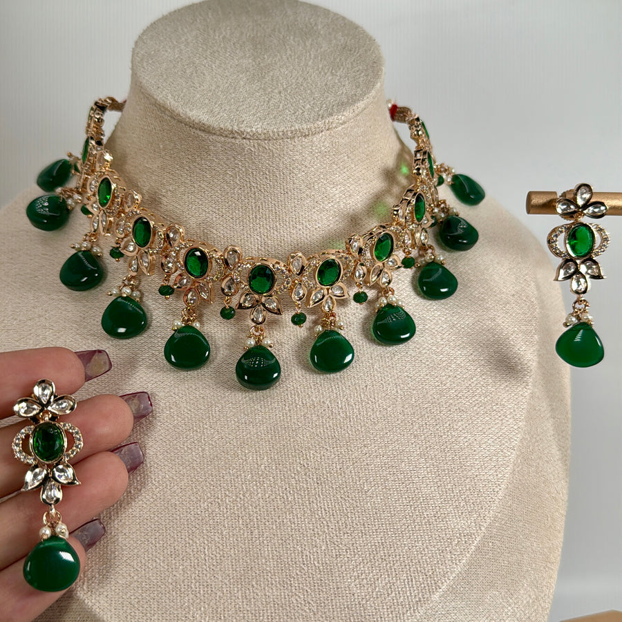 Green Polki Kundan Choker Necklace Set