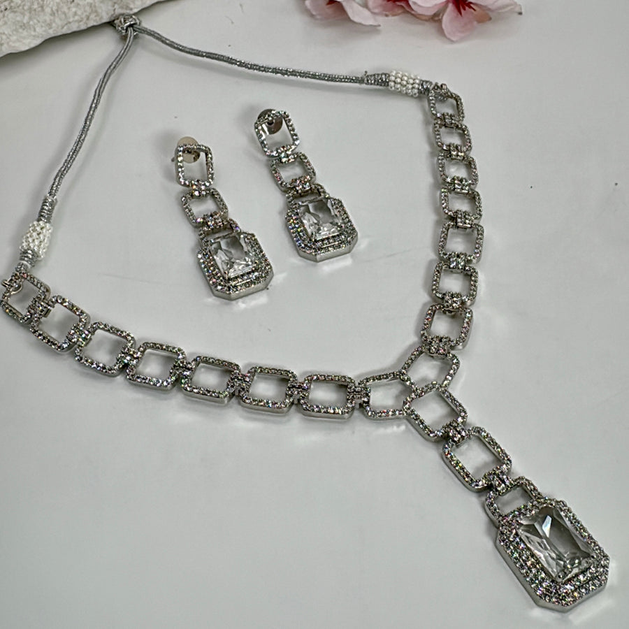 Clear American Diamonds Cubic Zirconia Dainty Necklace Set