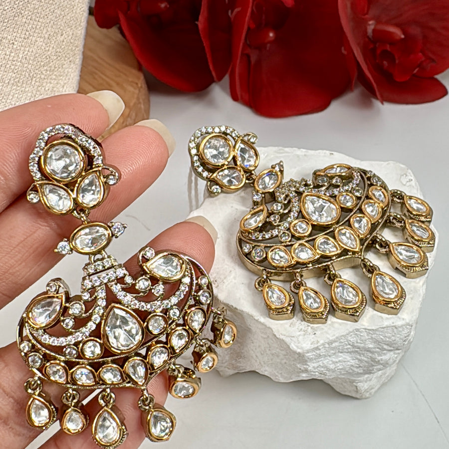 Clear Dual Tone Polki Kundan Earrings