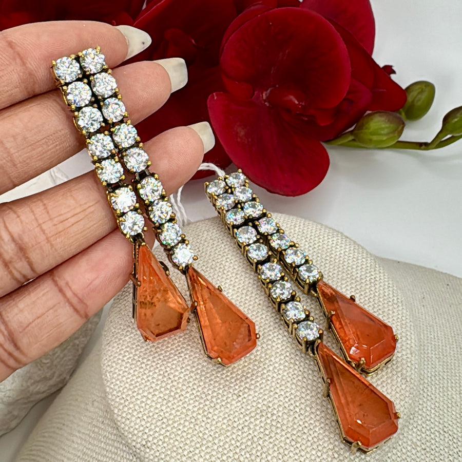 Orange Doublet Cubic Zirconia Lightweight Earrings