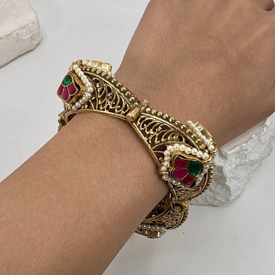Ruby & Green Silver Lookalike Bangle (Openable Size 2.2-2.6)