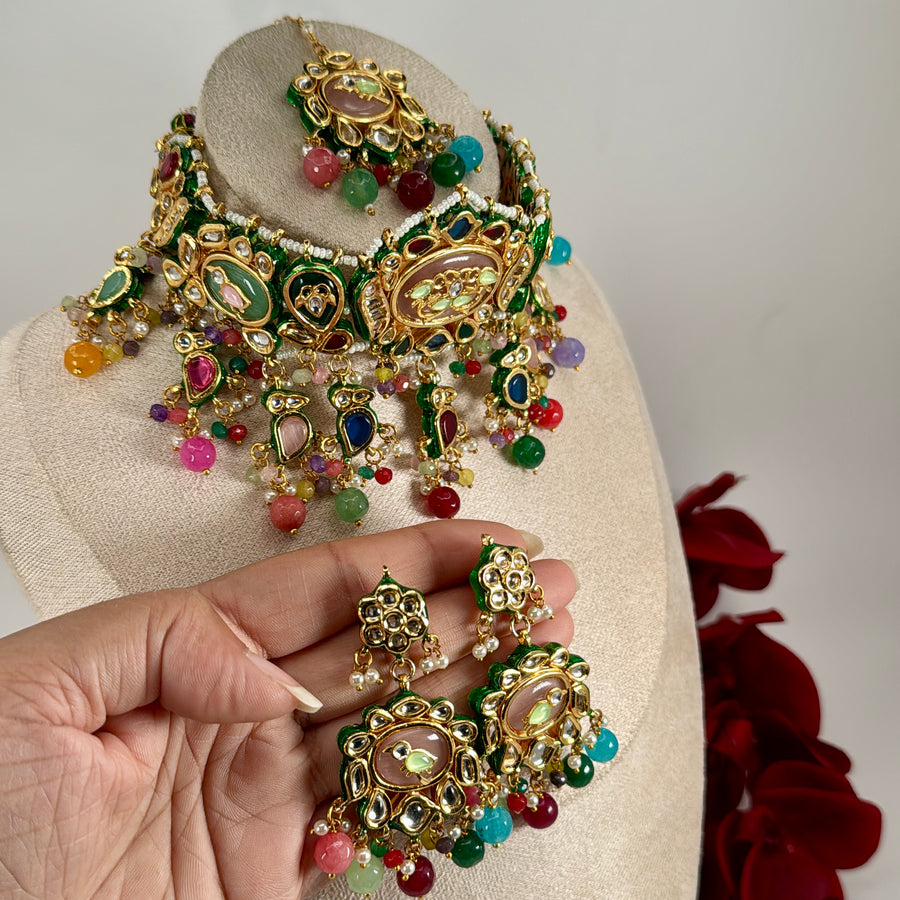 Multi Bikaneri Kundan Choker Necklace Set