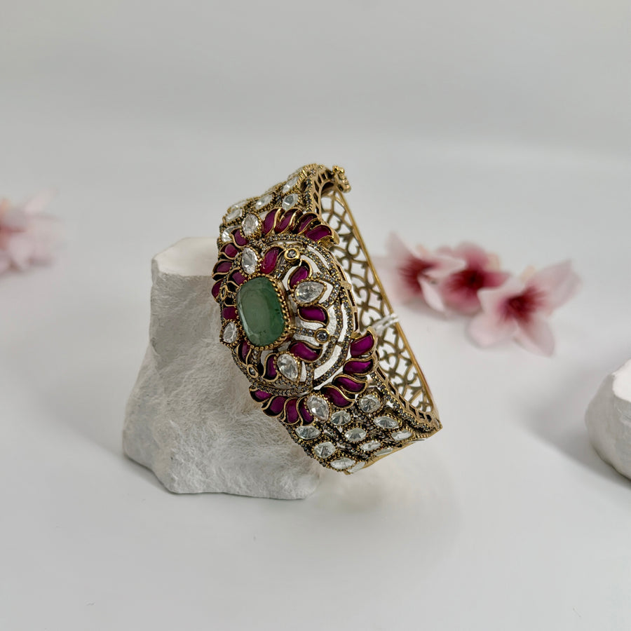 Mint & Ruby Moissanite Openable Bracelet(Fits Size 2.2-2.6)