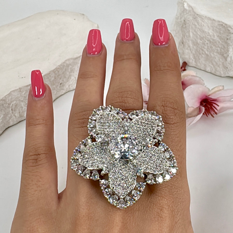 Clear American Diamonds Cubic Zirconia Statement Adjustable Finger Ring
