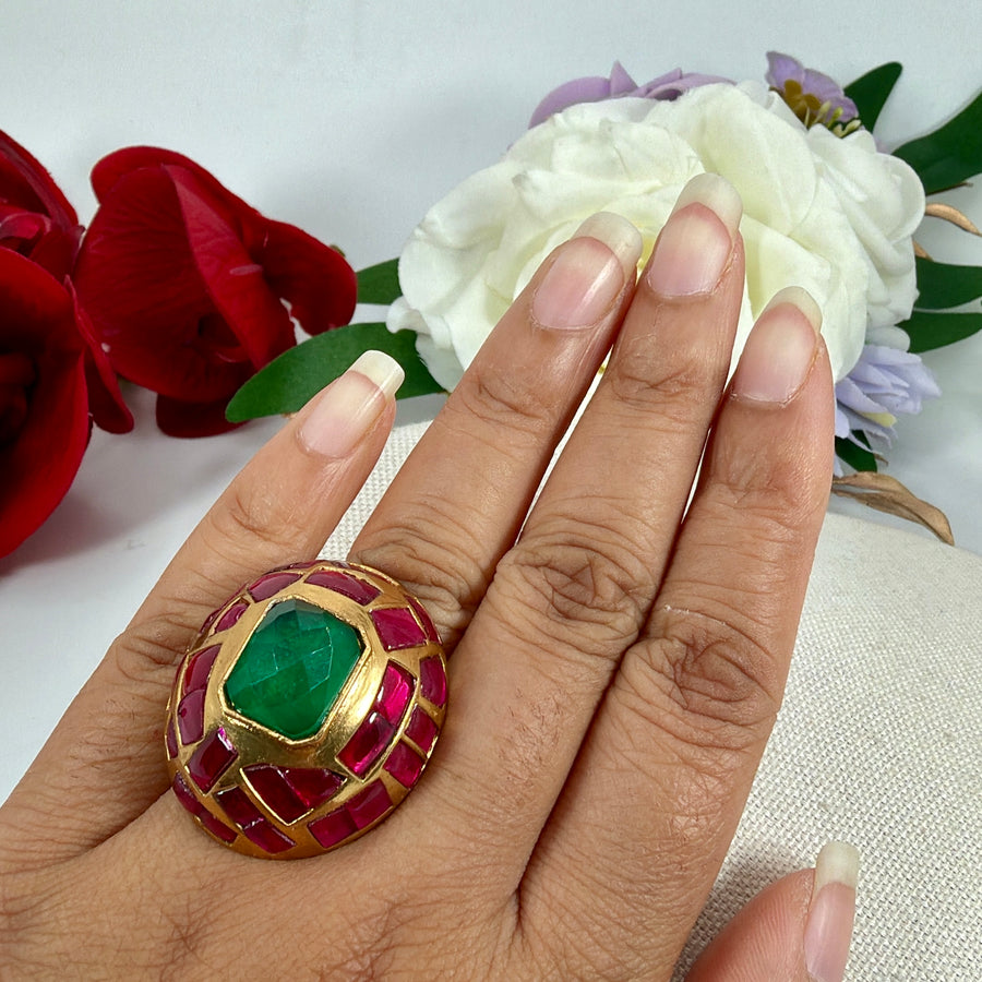 Ruby Green Jadau Adjustable Finger Ring