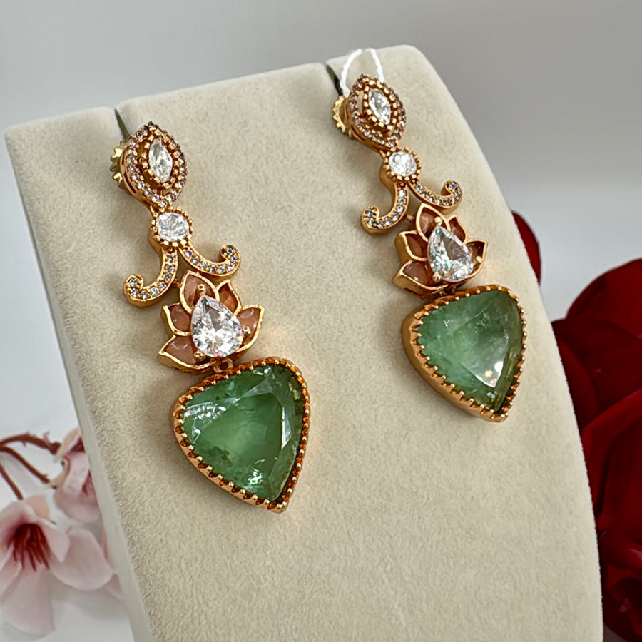 Mint & Peach Jadau Moissanite Earrings