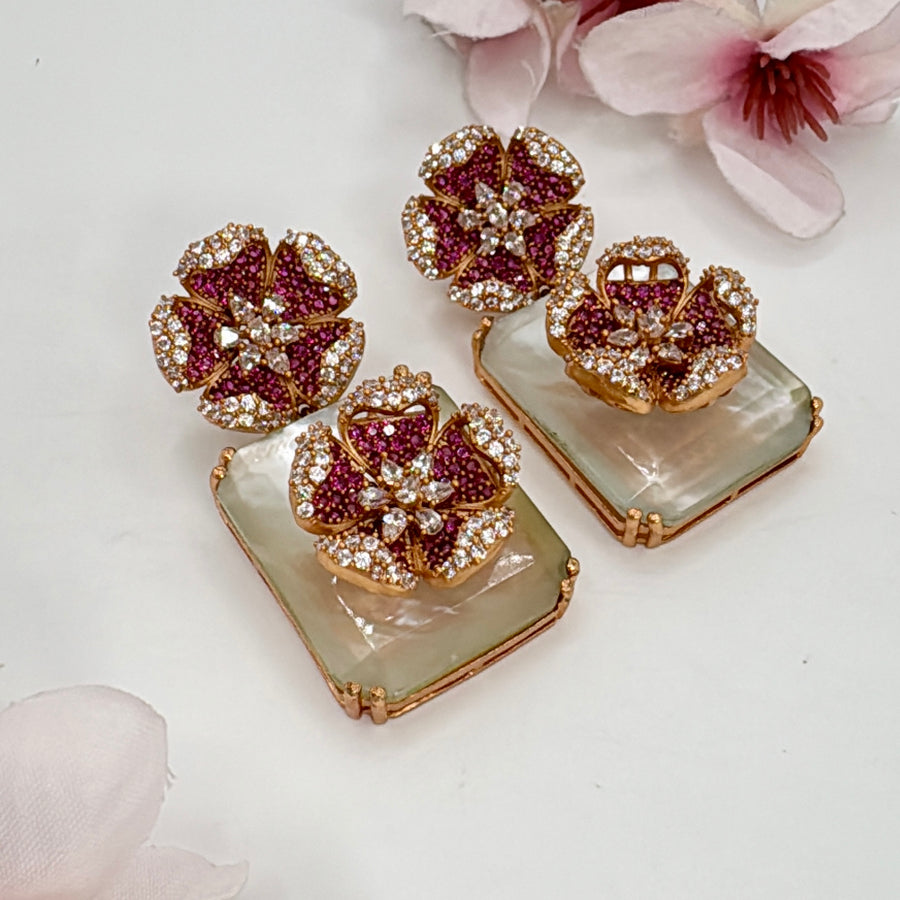 Clear MOP Ruby American Diamonds Invisible Setting Earrings