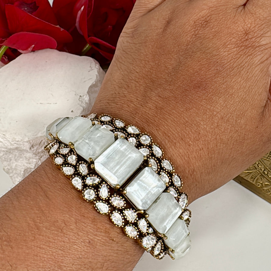White Doublet & Moissanite Openable Bangle (Fits Size 2.2-2.6)
