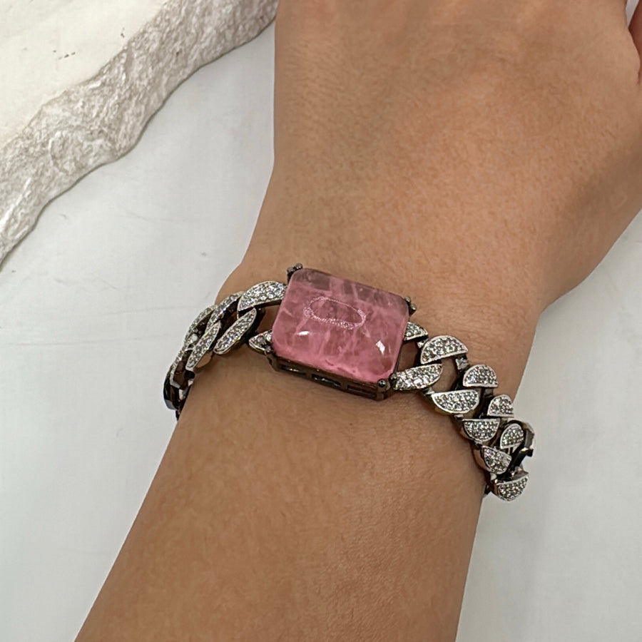 Pink Doublet American Diamonds Cubic Zirconia Victorian Polish Flexible Bracelet a (Small: Length of 5inches) l