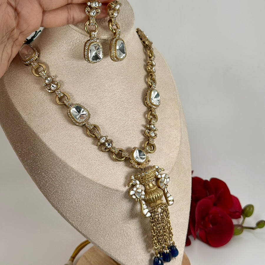 Blue MOP Moissanite Long Necklace Set