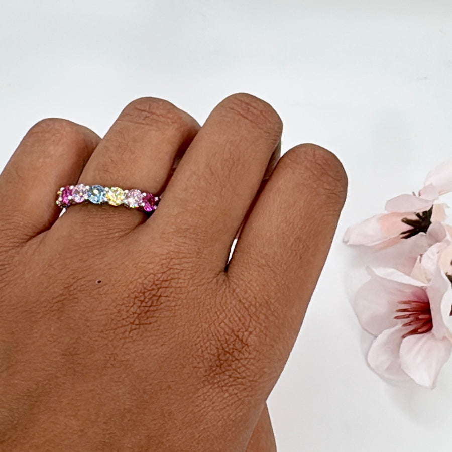 (Multi Italian Cubic Zirconia Band Finger Ring(Size 7)
