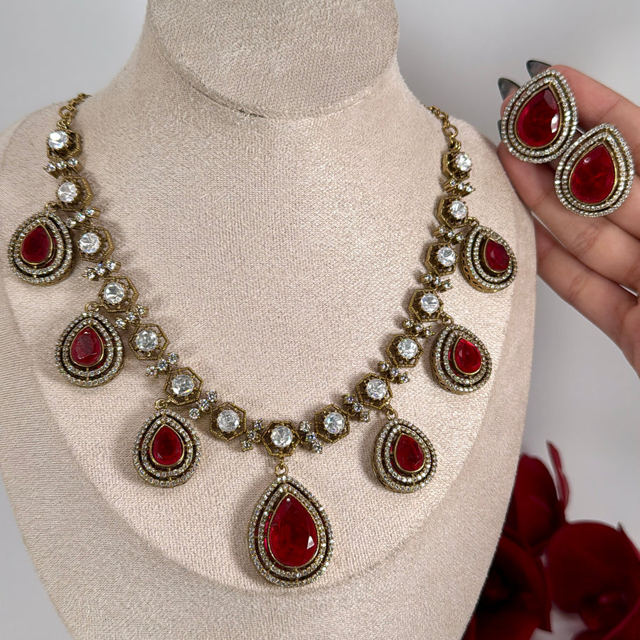 Ruby Red Moissanite Necklace Set