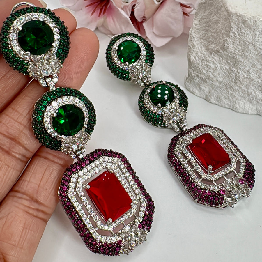 Green Ruby American Diamonds CZ Cocktail Earrings