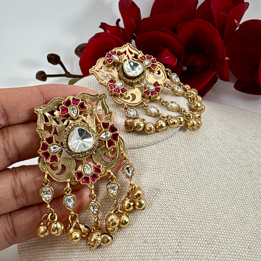 Ruby Moissanite Silver Stud Earrings