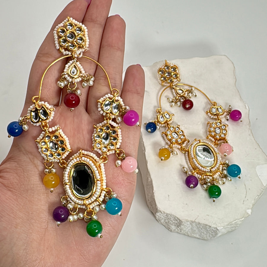 Multi Bikaneri Kundan Chand Bali Earrings