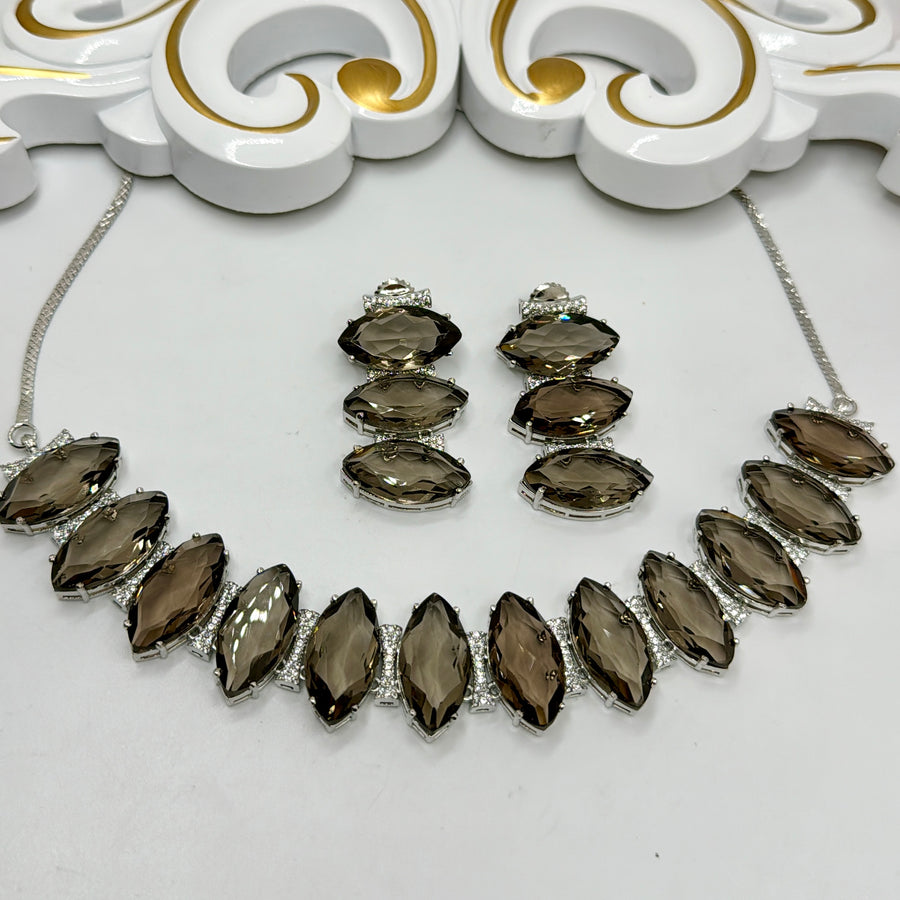 Brown Crystals & American Diamonds Necklace Set