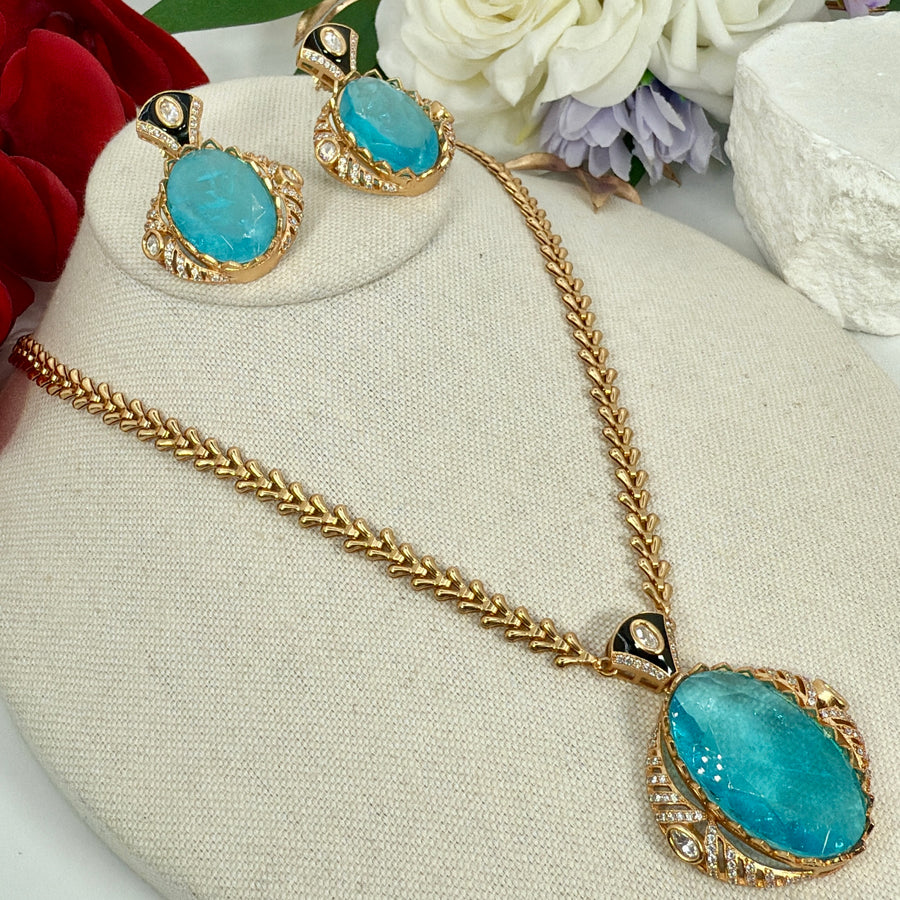 Turquoise Doublet Dainty Pendant Necklace Set