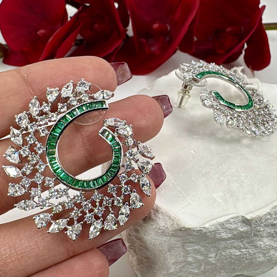 Green Invisible Setting Italian Cubic Zirconia Earrings