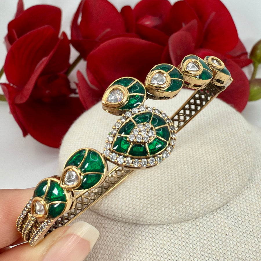 Green Jadau Moissanite Dainty Adjustable Bangle(Fits Size 2.2 to 2.6)