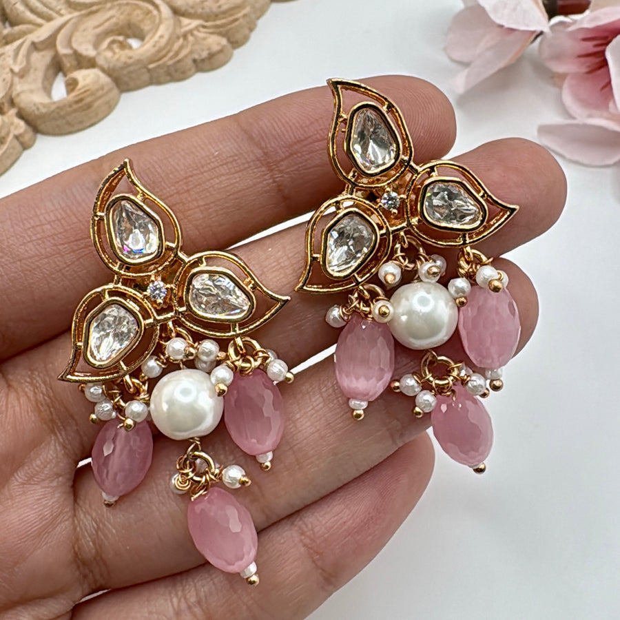 Pink Dainty Polki Kundan Earrings