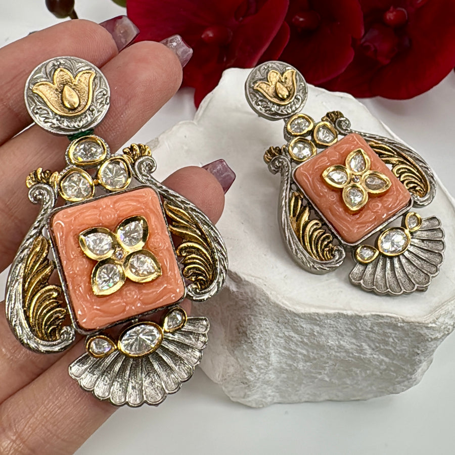 Peach Silver Lookalike Dual Tone Earrings