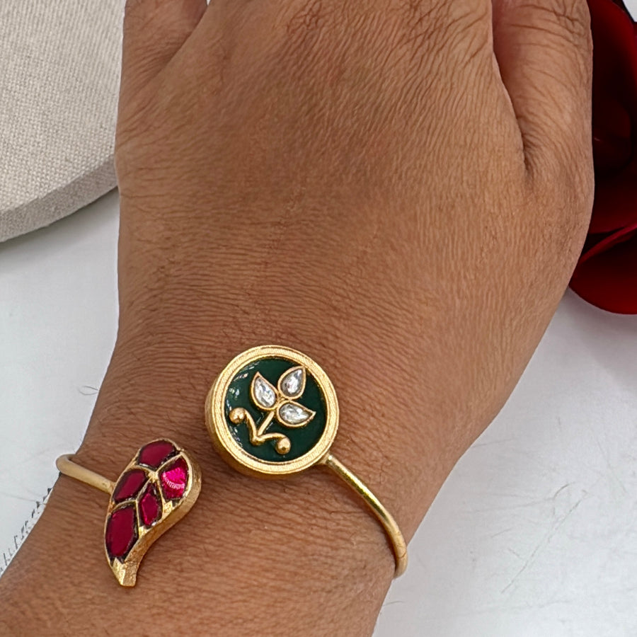 Green Ruby Jadau Adjustable Twister Openable Cuff Bangle