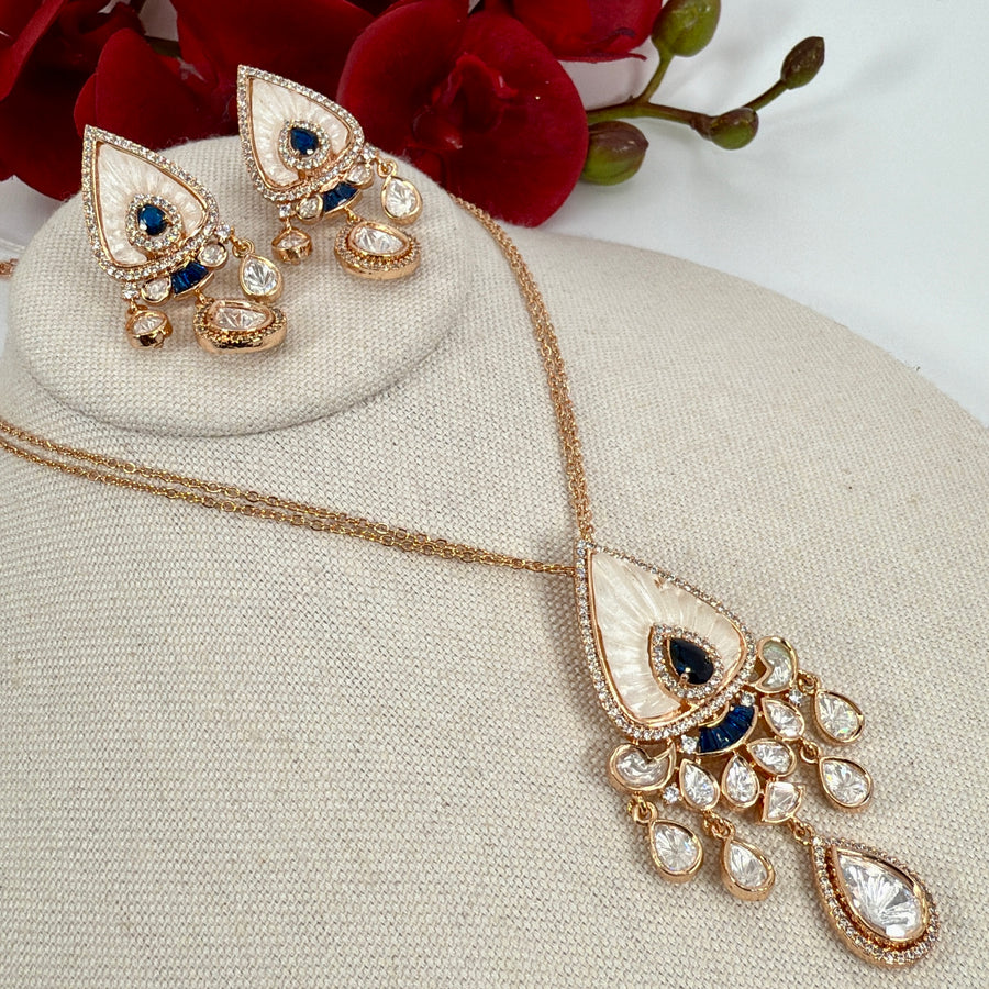 Blue MOP Pendant Necklace Set