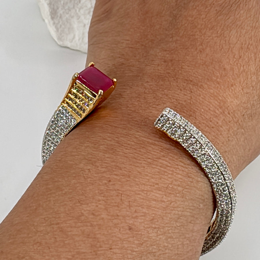 Ruby Cubic Zirconia American Diamonds Invisible Setting Openable Bracelet (Fits Size 2.2-2.6)