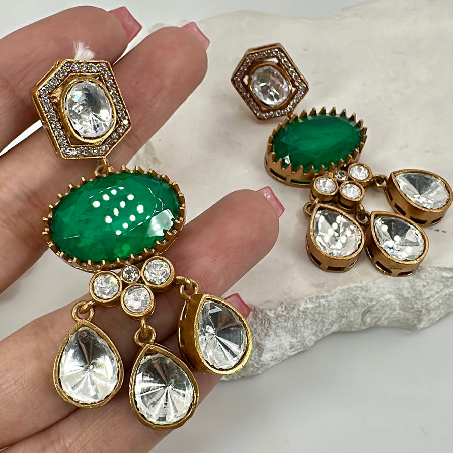 Green Doublet Moissanite Earrings