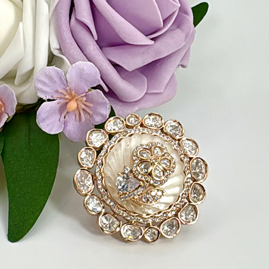 Clear MOP Polki Statement Adjustable Finger Ring
