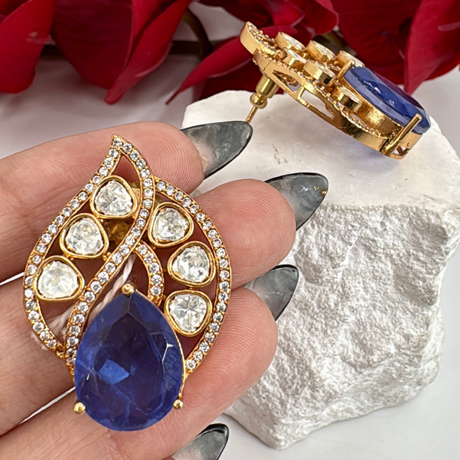 Blue Doublet Moissanite Stud Earrings