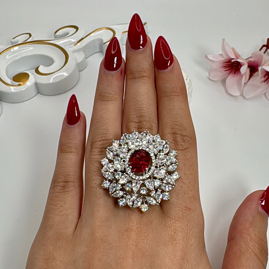 Ruby American Diamonds CZ Adjustable Cocktail Finger Ring
