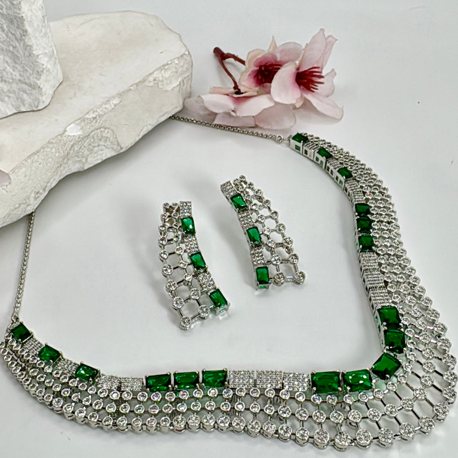 Green American Diamonds CZ Chick Necklace Set