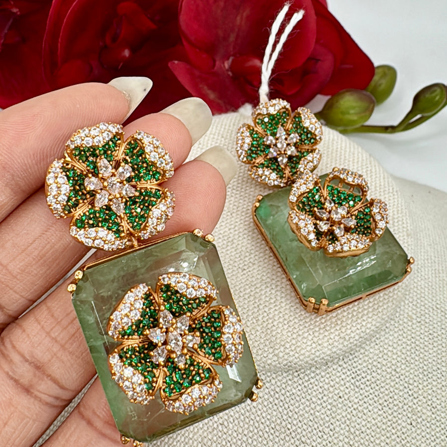Mint Doublet With Nano Setting Cubic Zirconia Work Earrings